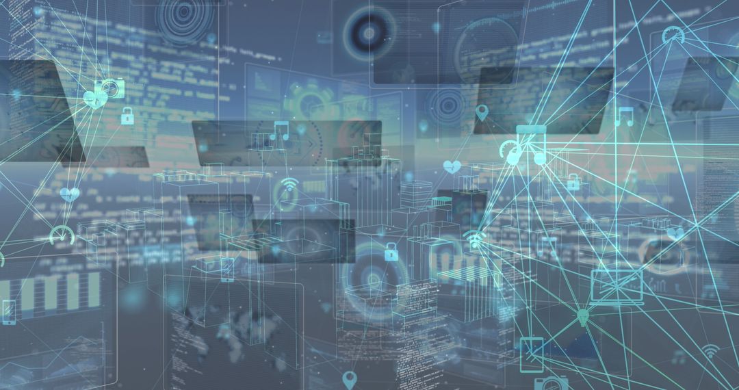 Digital Interface Showing Global Data Processing and Connections