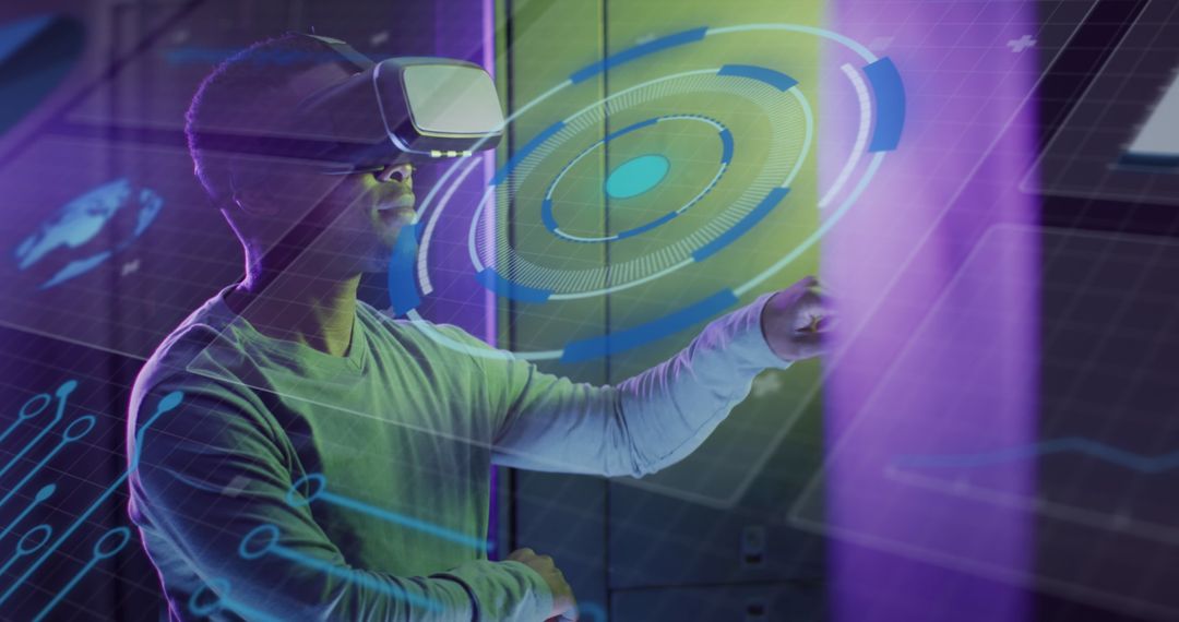 African American IT Engineer Using VR for Data Visualization