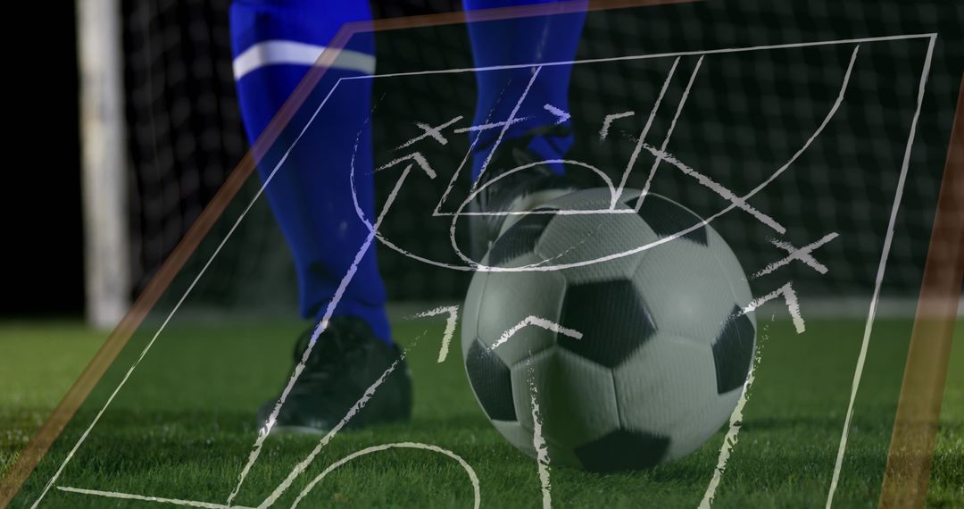 Digital Strategy Superimposed on Soccer Match Scene