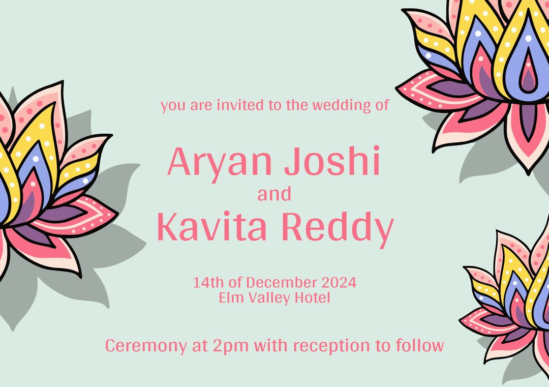 Indian Wedding Invitation of Aryan Joshi and Kavita Reddy with Floral Design - Download Free Stock Templates Pikwizard.com