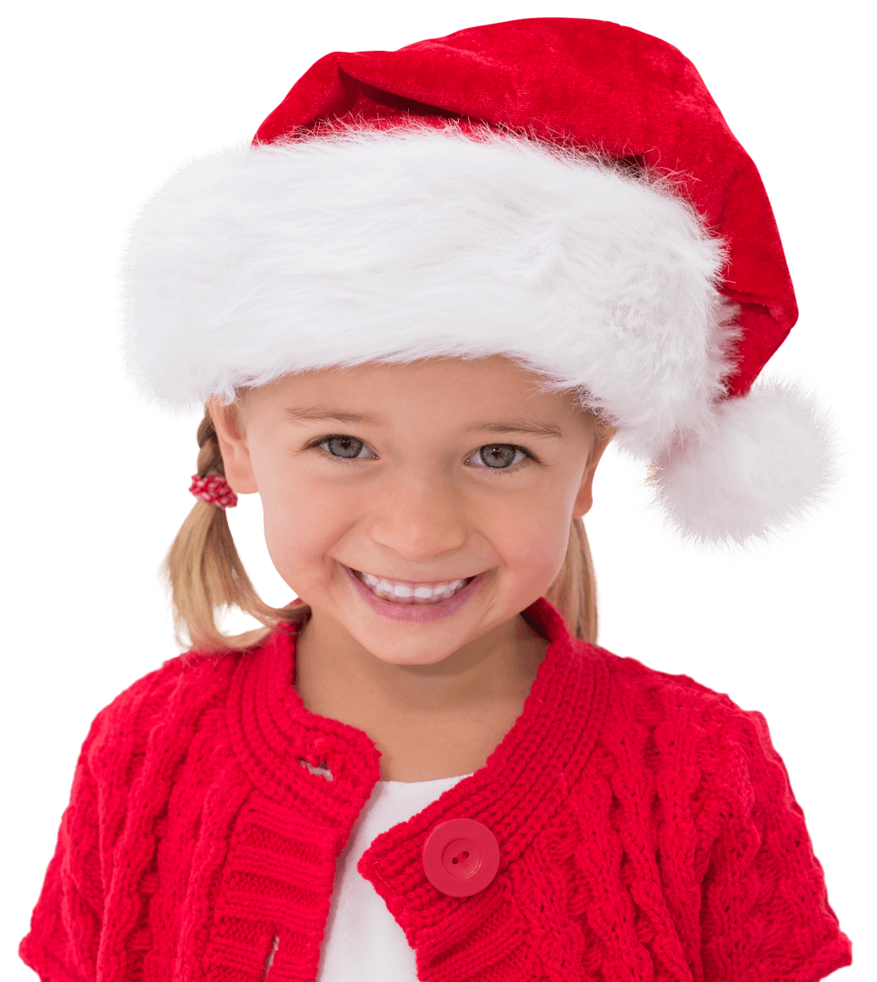 Cheerful Little Girl Wearing Festive Santa Claus Hat Transparent