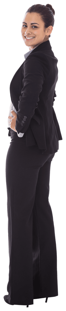 Confident Smiling Businesswoman with Hands on Hips Transparent Background