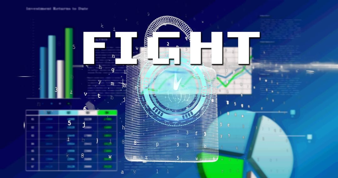 Cybersecurity Concept with Lock and Data Analytics Graphics