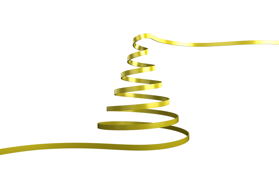Gold Ribbon Forming Christmas Tree on Transparent Background