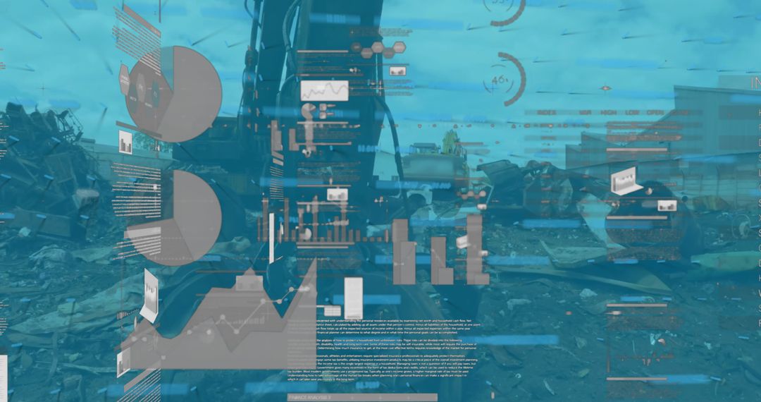 Excavator in Metal Recycling Yard with Data Overlay