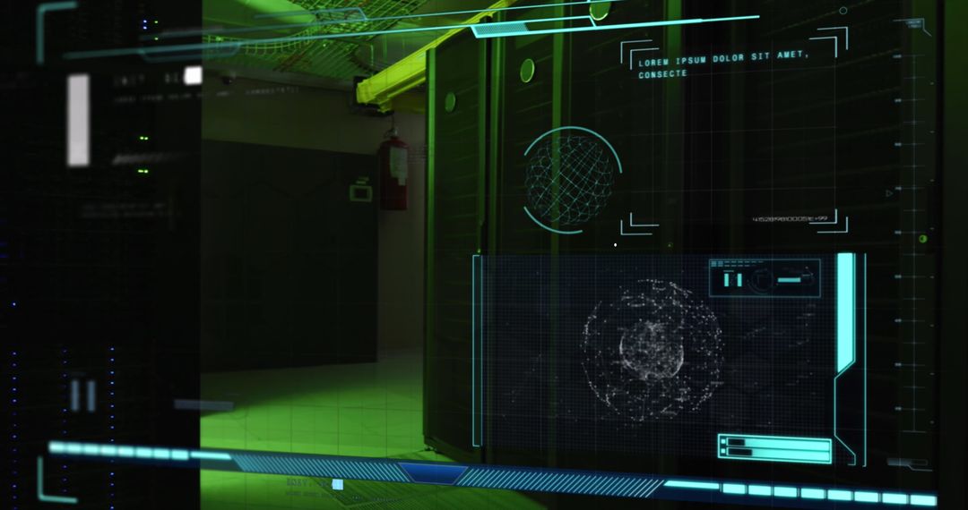 Digital Interface Display in High-Tech Server Room Environment