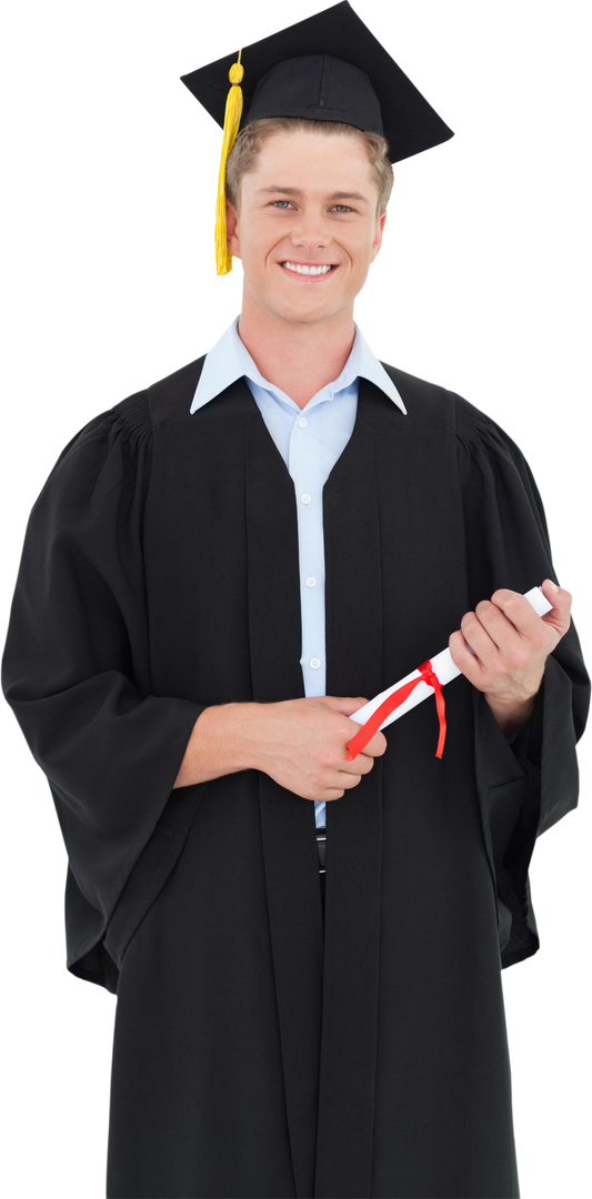 Transparent smiling graduate with diploma in academic gown - Download Free Stock Images Pikwizard.com