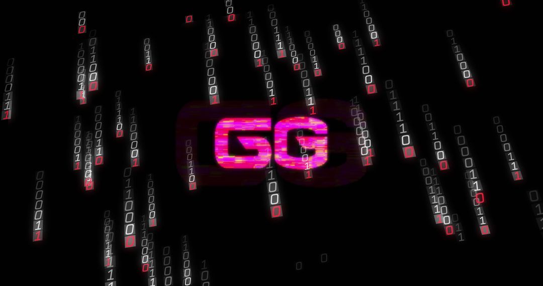 Glitchy GG Logo Amidst Falling Binary Code Stream