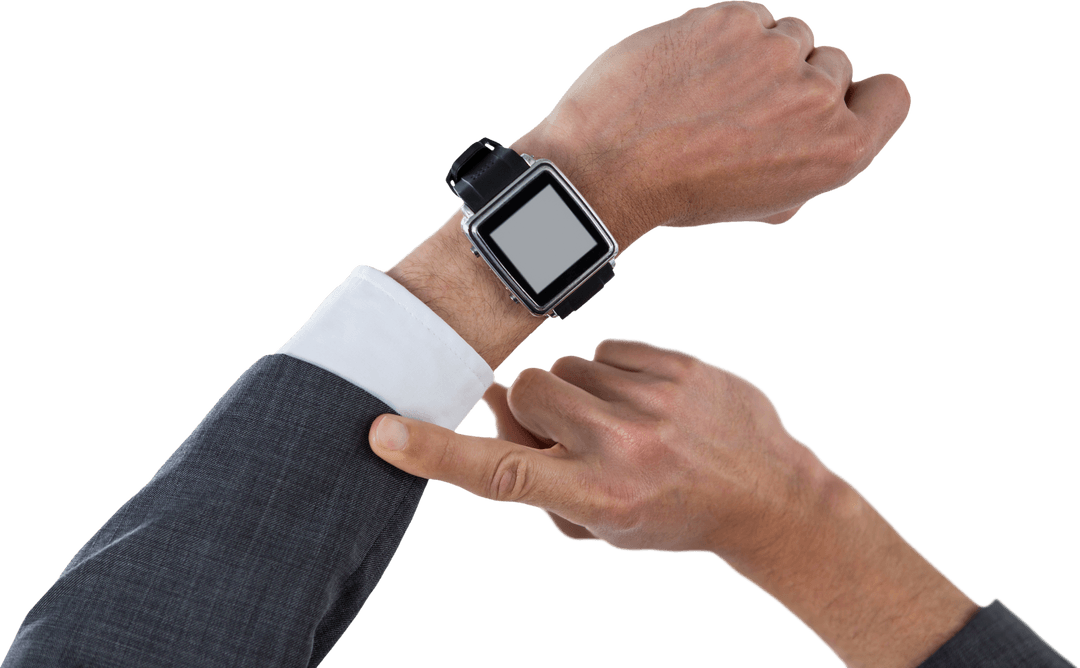 Businessman Checking Time on Transparent Smart Watch