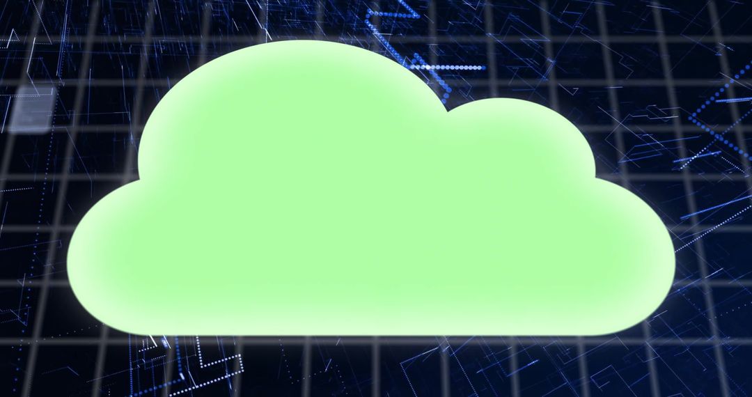 Glowing Green Cloud Icon on Digital Background