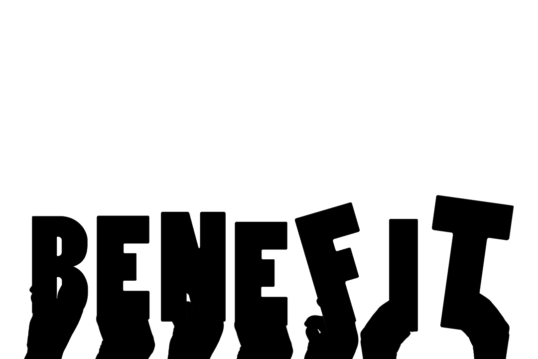 Hands Holding Benefit Text on Transparent Background