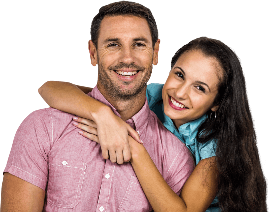 Transparent Portrait of Smiling Couple Embracing Affectionately