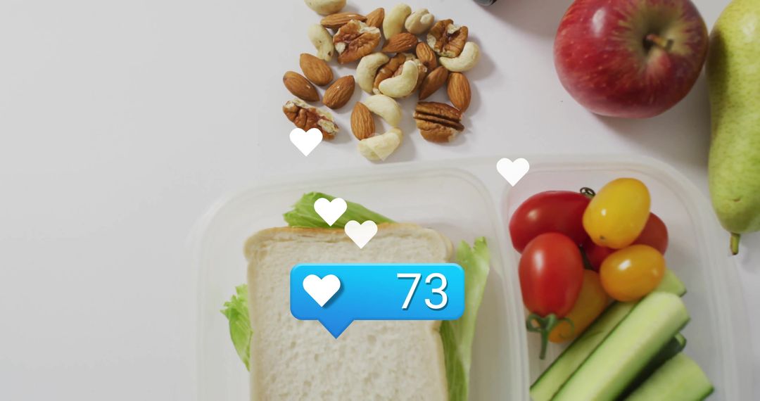 Social Media Likes Hovering Over Nutritious Lunch Spread