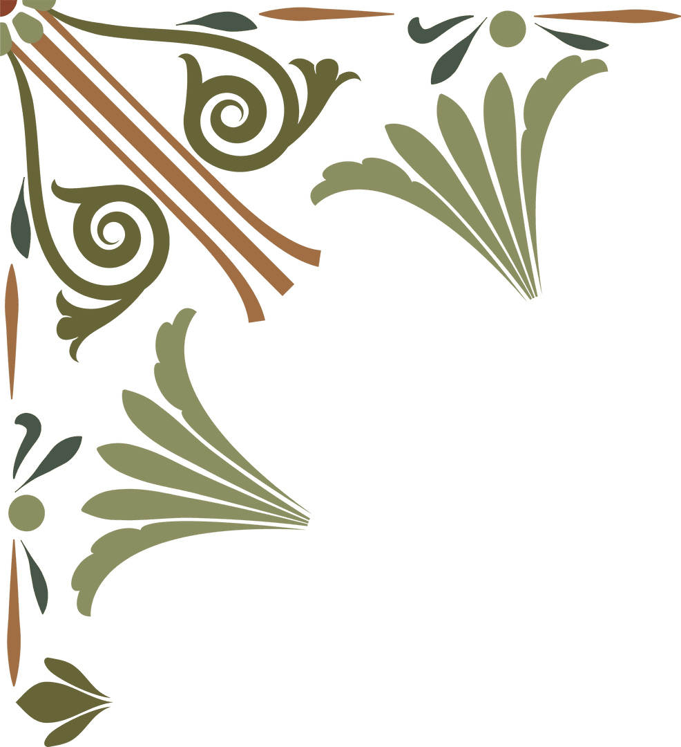 Ornamental Vintage Scroll and Fan Motifs on Transparent Background