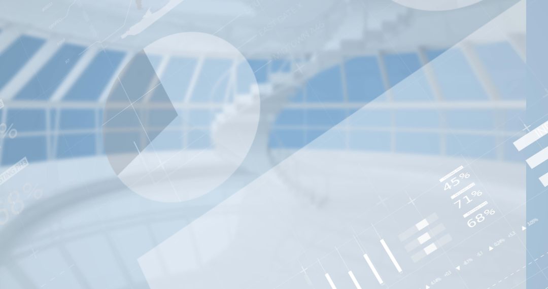 Modern Data Visualization Overlay in Glass Atrium Design