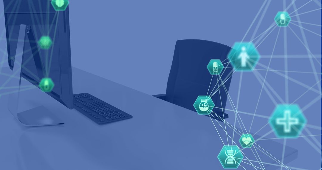 Digital Network Connections Over Modern Office Workspace