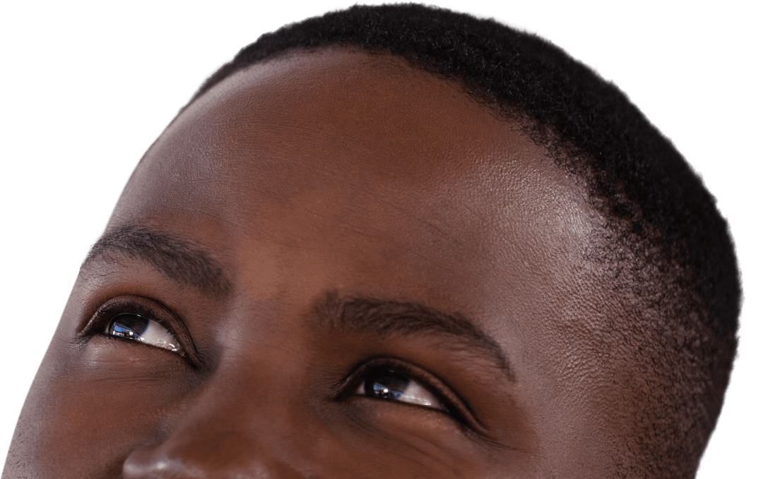 Transparent Close-up of Thoughtful Man Looking Upwards