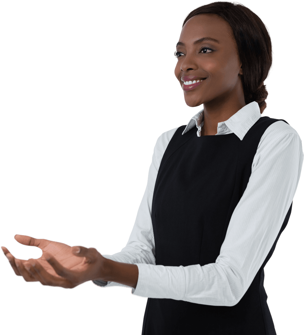 Smiling African Businesswoman Gesturing with Optimism on Transparent Background