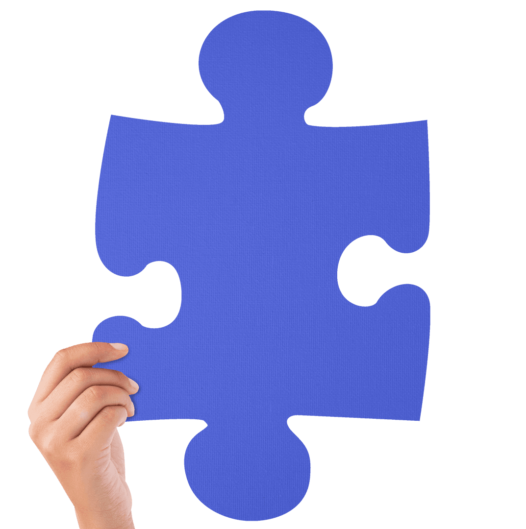 Digital Hand Holding Single Puzzle Piece on Transparent Background