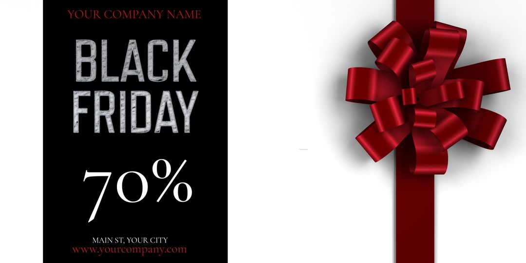 Black Friday Sale Poster with Red Ribbon and Discount Offer