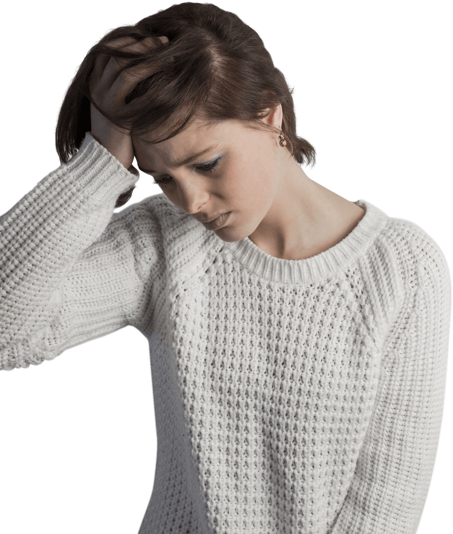 Transparent Sad Woman Leaning with Hand on Head