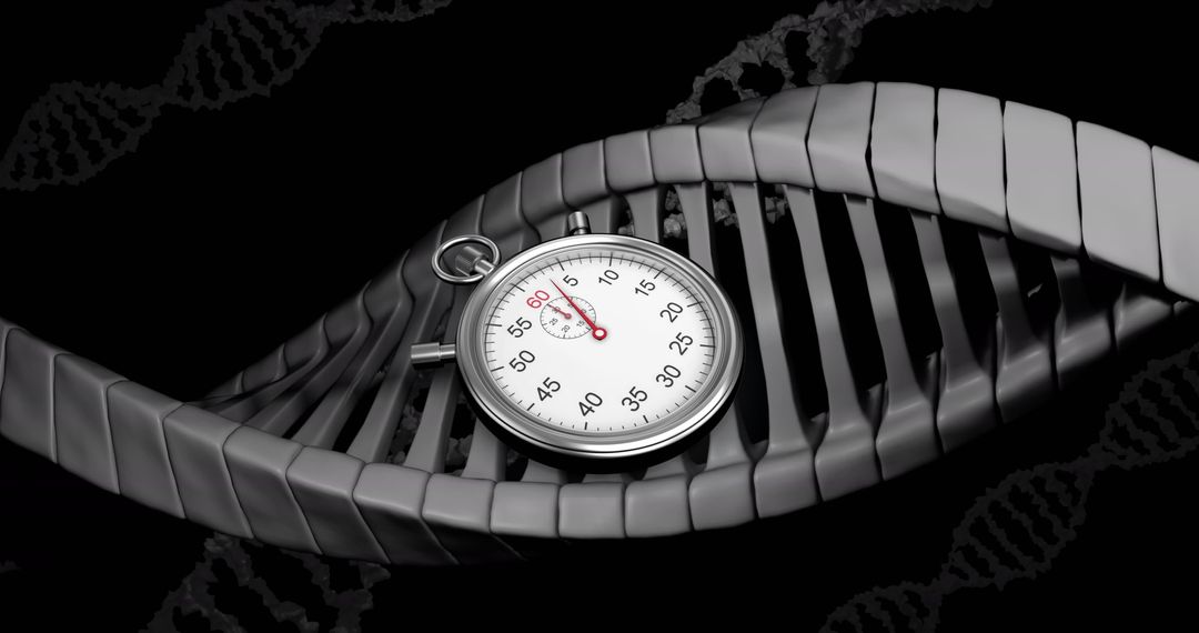 Stopwatch Overlaying DNA Strand in Futuristic Concept
