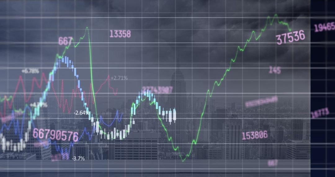 Financial Data Flow against Urban Skyline Backdrop