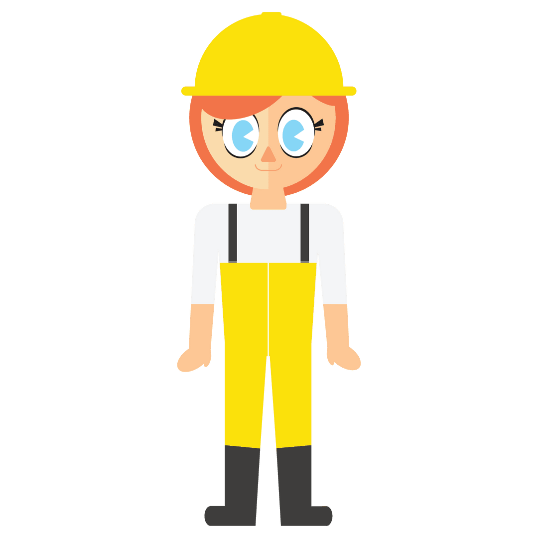Cartoon Girl in Work Clothes with Helmet on Transparent Background