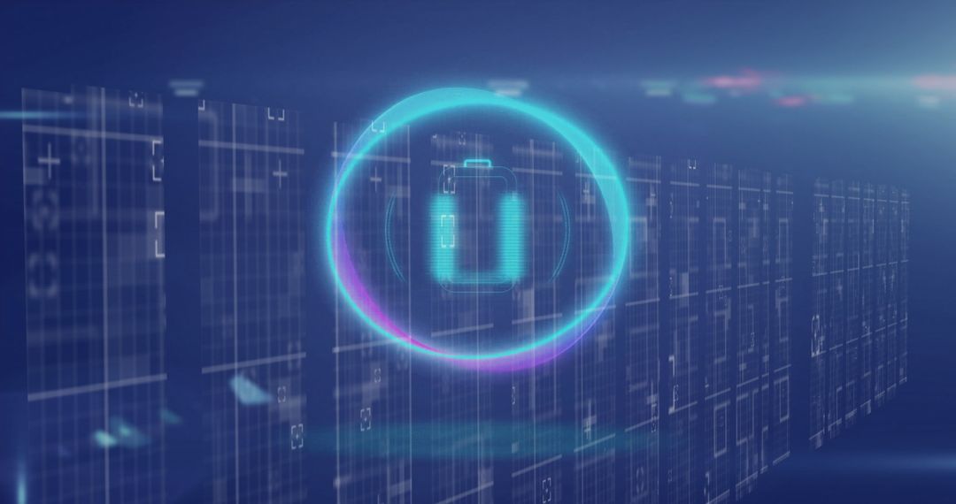 Neon Holographic Battery Interface with Futuristic Elements