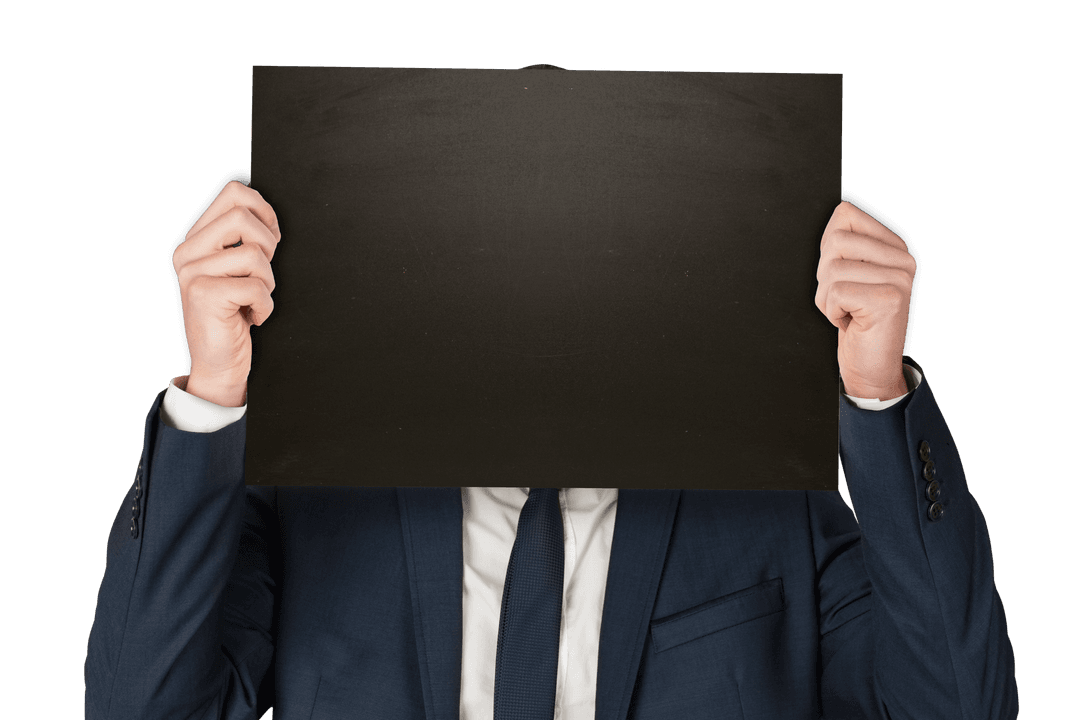 Caucasian Businessman Holding Blank Sign on Transparent Background