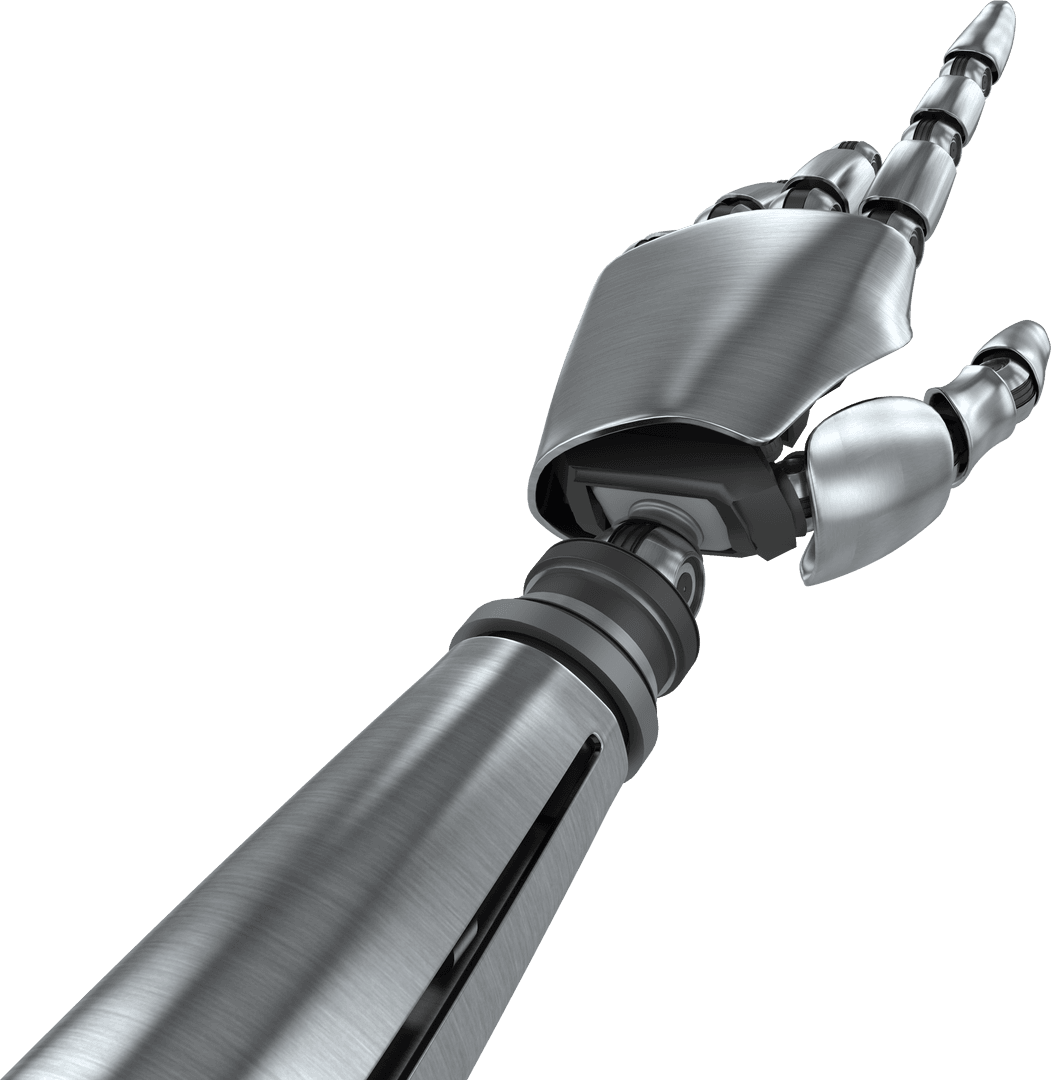 Futuristic Transparent Silver Robot Arm Pointing