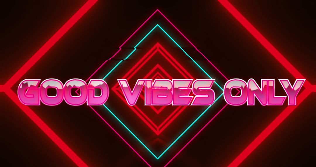 Neon Good Vibes Only Text on Black Canvas