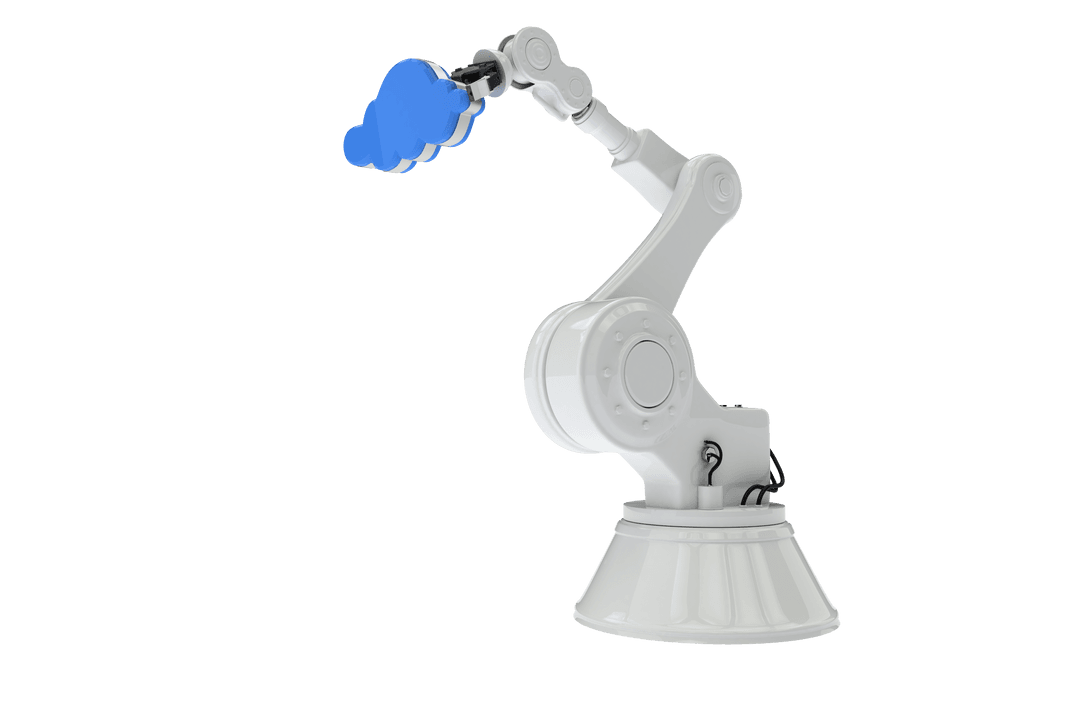 Transparent Robotic Arm Holding a Cloud Symbol