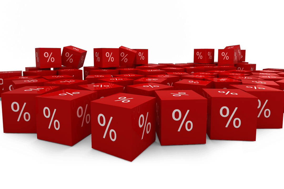 Transparent Red Percentage Blocks Floating in Space