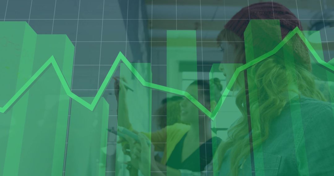 Team Analyzing Data with Growth Chart Overlay Background