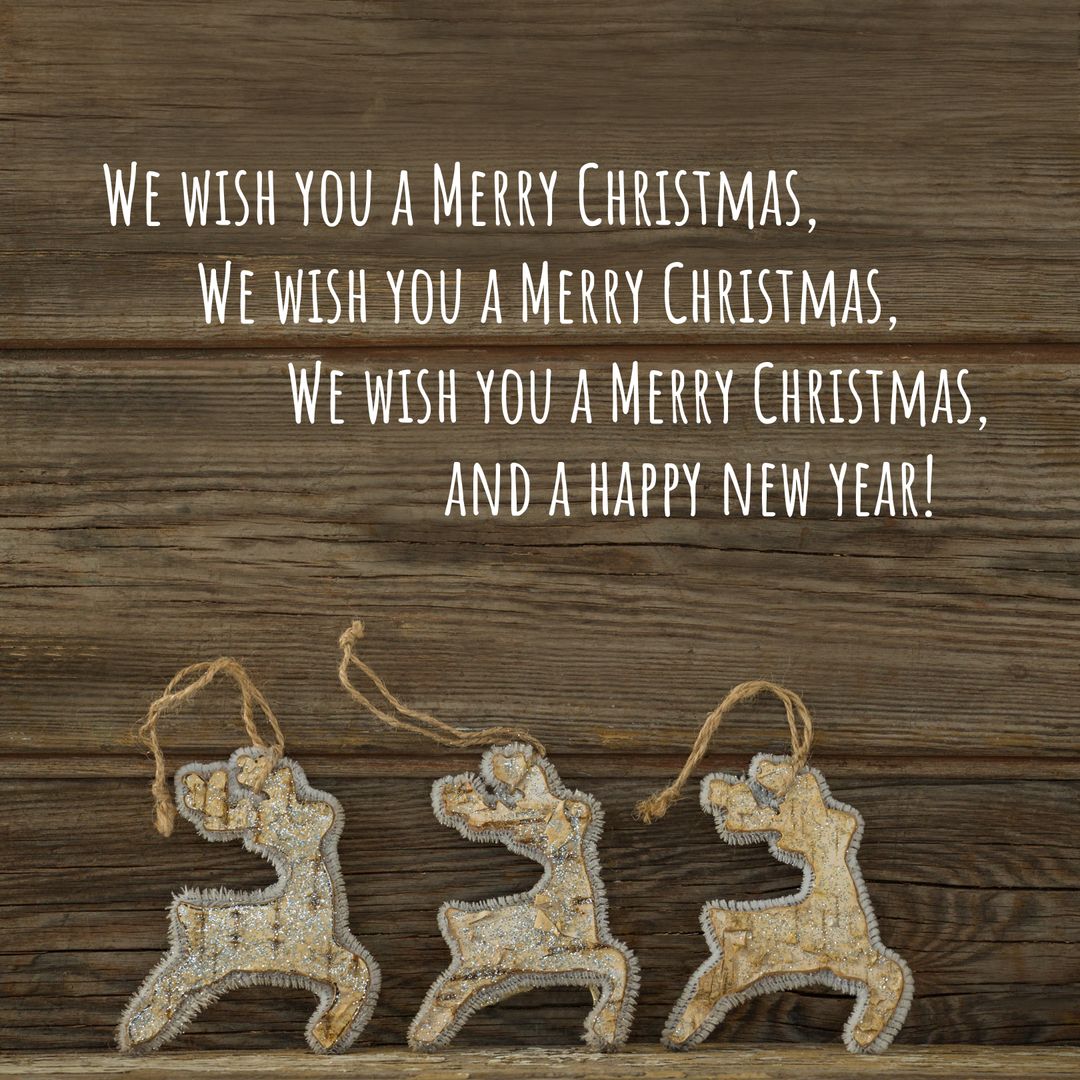 Festive Christmas Greeting with Deer Ornaments and Rustic Charm