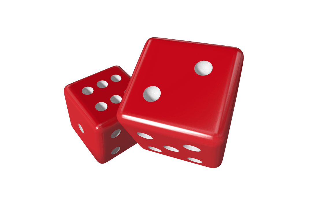 Red Dice Pair on Transparent Background for Gaming Design