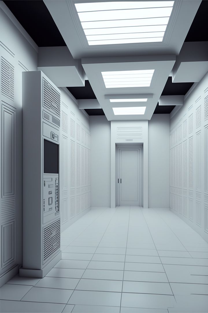 Image of empty server room corridor, created using generative ai technology - Free Images, Stock Photos and Pictures on Pikwizard.com