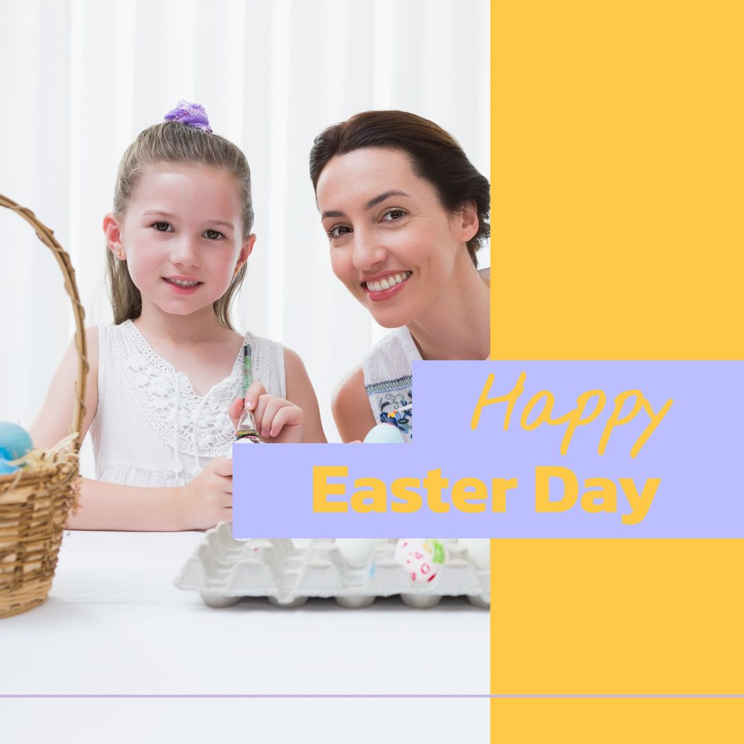 Mother and Daughter Celebrating Easter with Egg Decoration