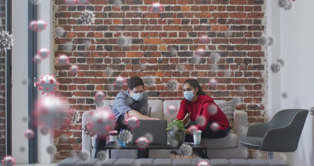 Masked Professionals Working Remotely During COVID-19 Pandemic