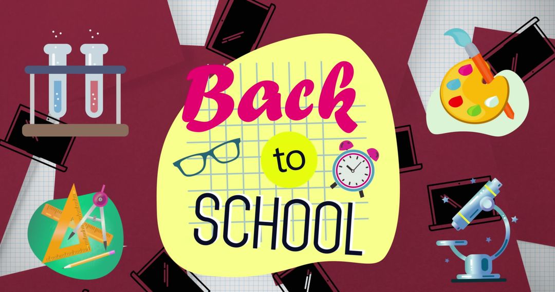 Colorful Back to School Banner with Icons and Abstract Graphics - Free Images, Stock Photos and Pictures on Pikwizard.com