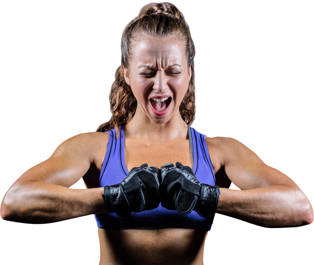 Aggressive Female Boxer Flexing Muscles Transparent Background - Download Free Stock Images Pikwizard.com