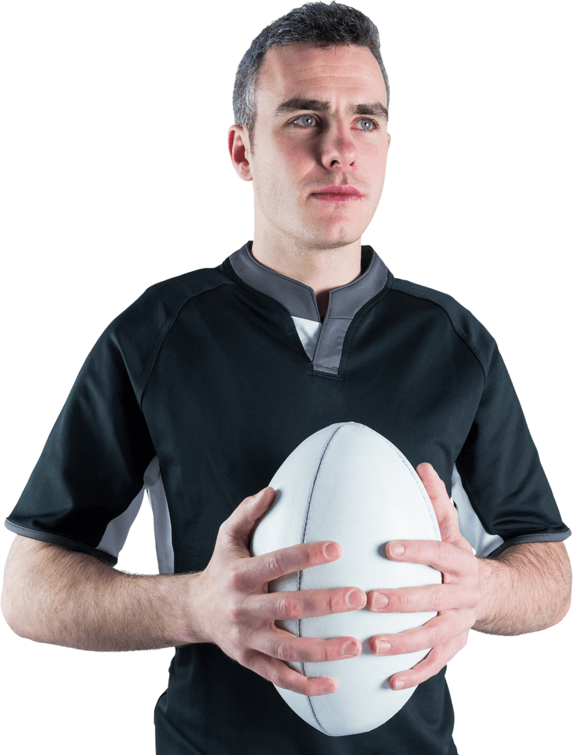 Transparent Image of Determined Rugby Player Holding Ball