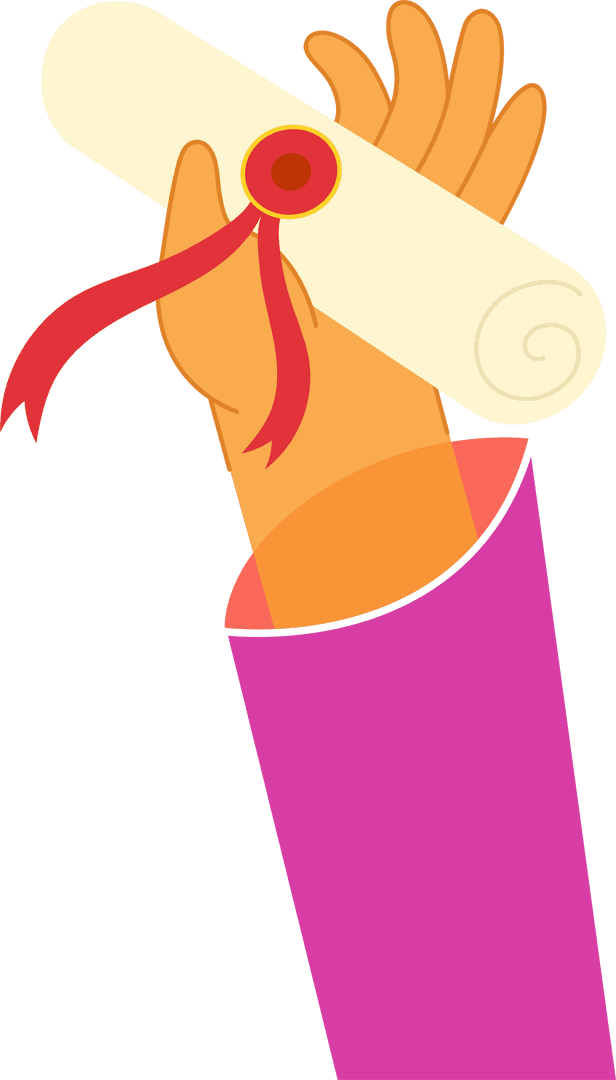 Cartoon Hand Holding Diploma with Red Ribbon on Transparent Background