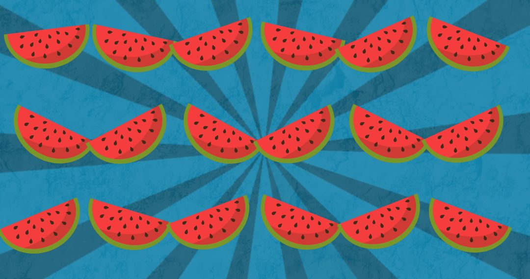 Vibrant Watermelon Slice Pattern on Artistic Blue Background