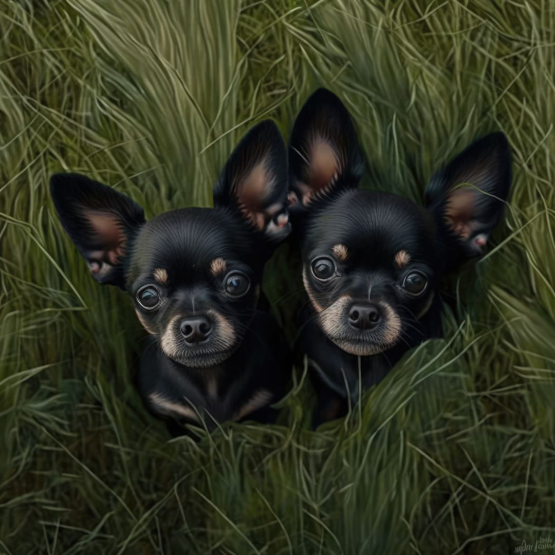 Close up of two cute black chihuahua dogs in field, created using generative ai technology - Free Images, Stock Photos and Pictures on Pikwizard.com