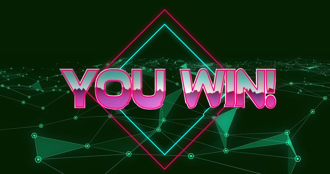 Neon 'You Win' Text on Digital Grid Background