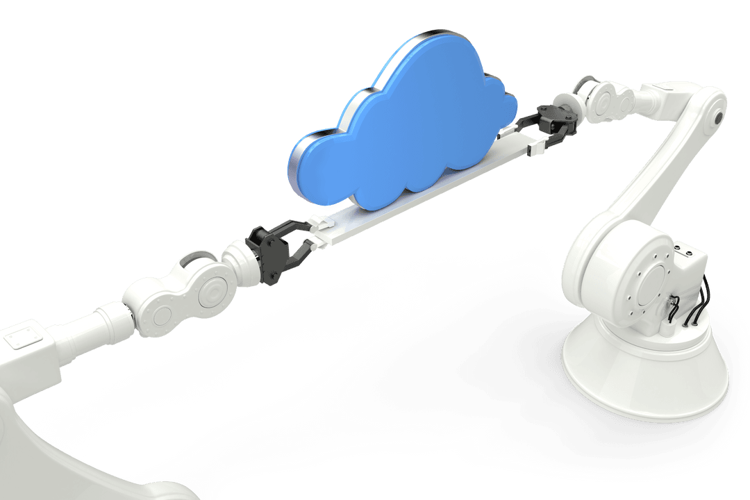 Robotic Arms Holding Digital Cloud on Transparent Background