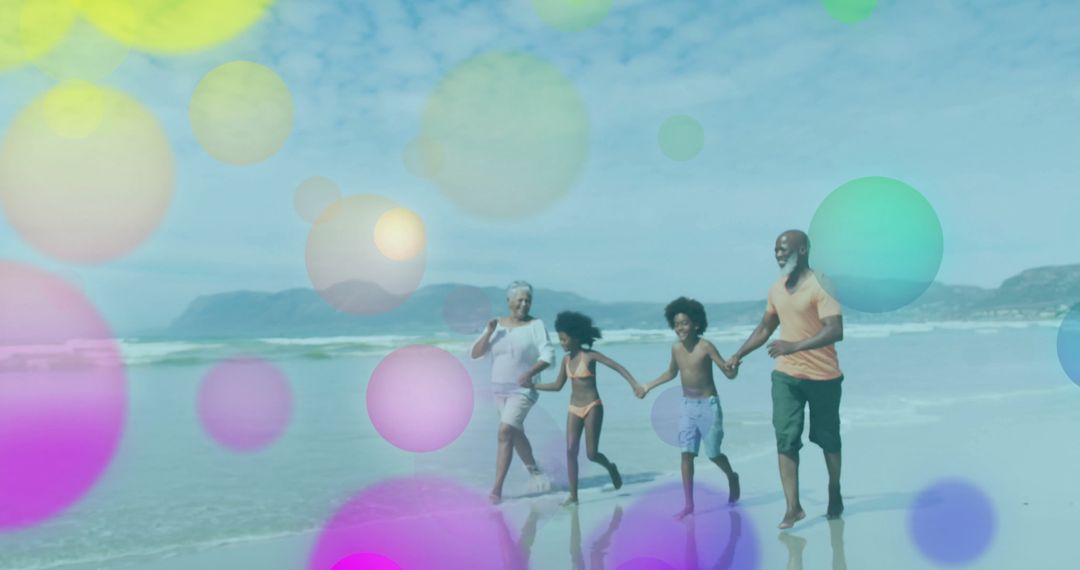 Multigenerational Family Enjoying Beach with Vibrant Elements