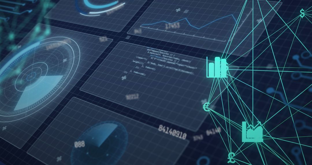 Futuristic digital data interface with globe and analytics